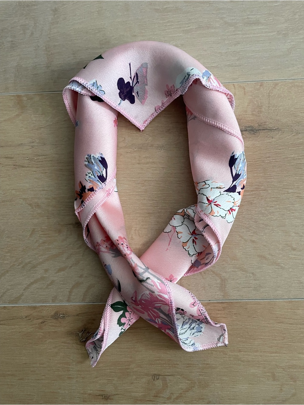 Pink Floral Silk-Feel Neck Scarf/ Hair Accessories/ Bag Accessories